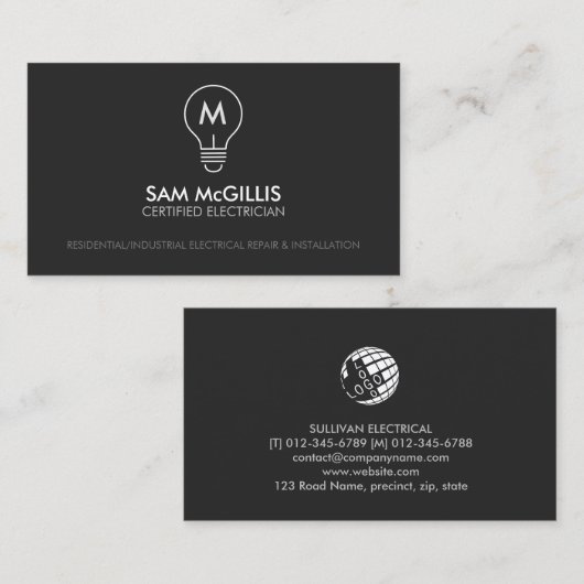 Monogram elektricien elektricien visitekaartje (Voorkant / Achterkant)