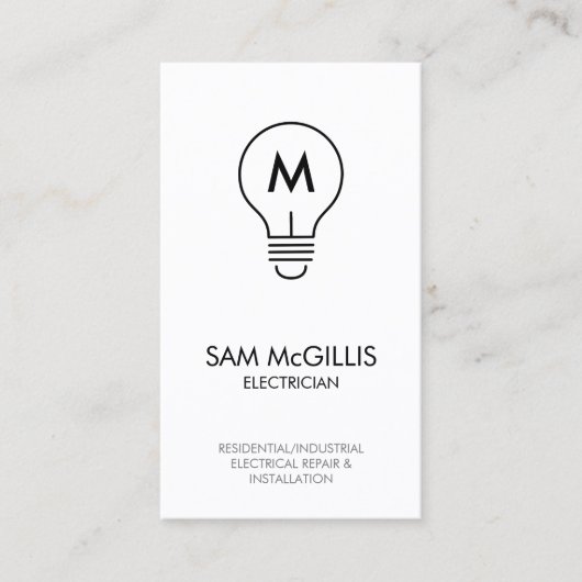 Monogram elektricien elektricien visitekaartje (Voorkant)