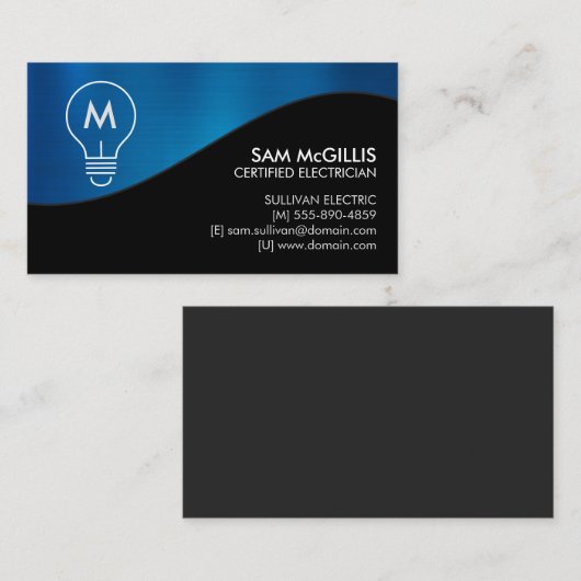 Monogram elektricien elektricien visitekaartje (Voorkant / Achterkant)