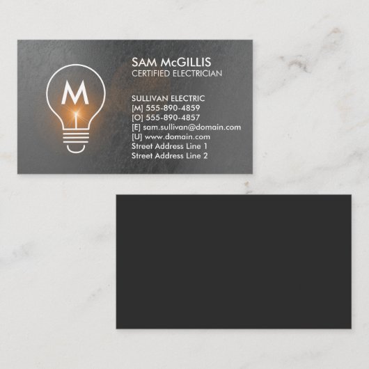 Monogram elektricien elektricien visitekaartje (Voorkant / Achterkant)