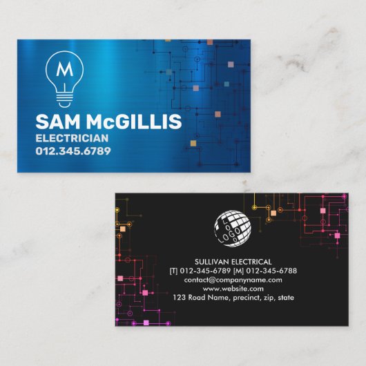 Monogram elektricien elektricien visitekaartje (Voorkant / Achterkant)