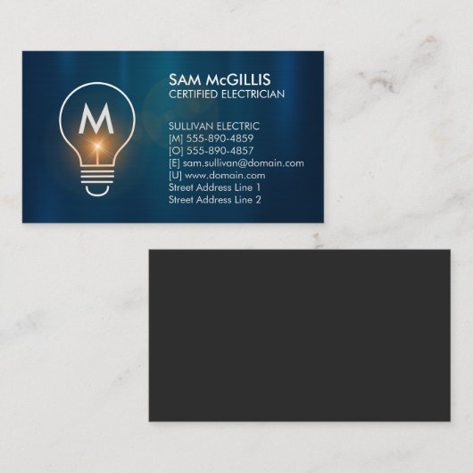 Monogram elektricien elektricien visitekaartje (Voorkant / Achterkant)