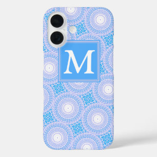 Monogram Elektrisch blauwe cirkelpatroon iPhone 16 Hoesje