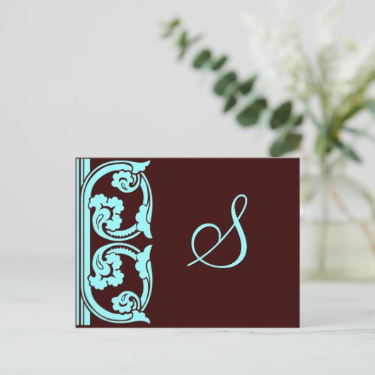 Monogram  Element Blauwgroen Blauw Briefkaart (Staand voorkant)