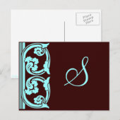 Monogram  Element Blauwgroen Blauw Briefkaart (Voorkant / Achterkant)