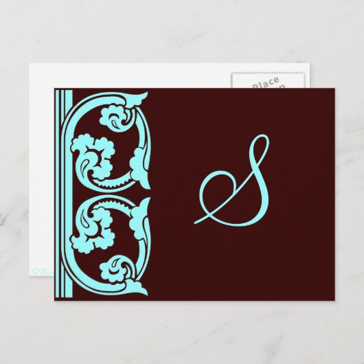 Monogram  Element Blauwgroen Blauw Briefkaart (Voorkant / Achterkant)