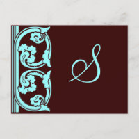 Monogram Element Blauwgroen Blauw Briefkaart
