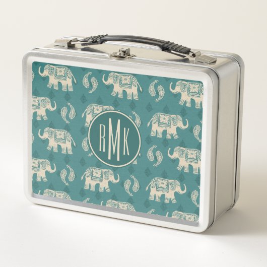 Monogram | Elephant Blauwgroen Caravan Pattern (Voorkant)