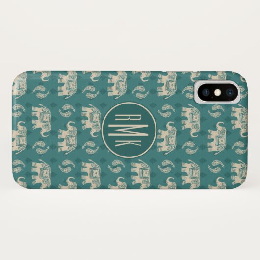 Monogram | Elephant Blauwgroen Caravan Pattern Case-Mate iPhone Case (Achterkant (horizontaal))