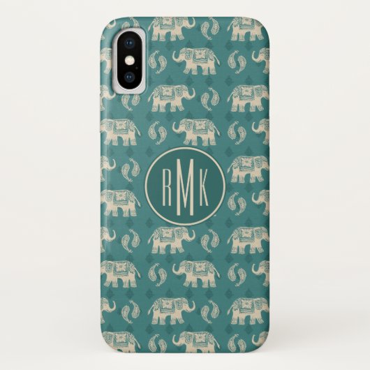 Monogram | Elephant Blauwgroen Caravan Pattern Case-Mate iPhone Case (Achterkant)