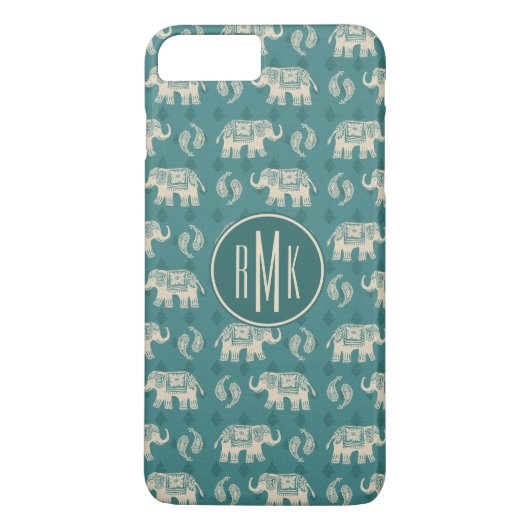 Monogram | Elephant Blauwgroen Caravan Pattern Case-Mate iPhone Case (Achterkant)