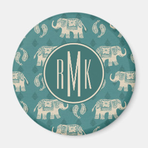 Monogram   Elephant Blauwgroen Caravan Pattern Magneet