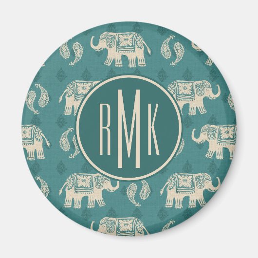 Monogram | Elephant Blauwgroen Caravan Pattern Magneet (Voorkant)
