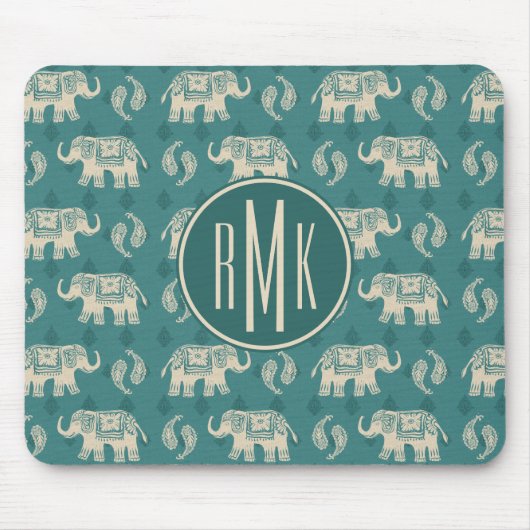 Monogram | Elephant Blauwgroen Caravan Pattern Muismat (Voorkant)