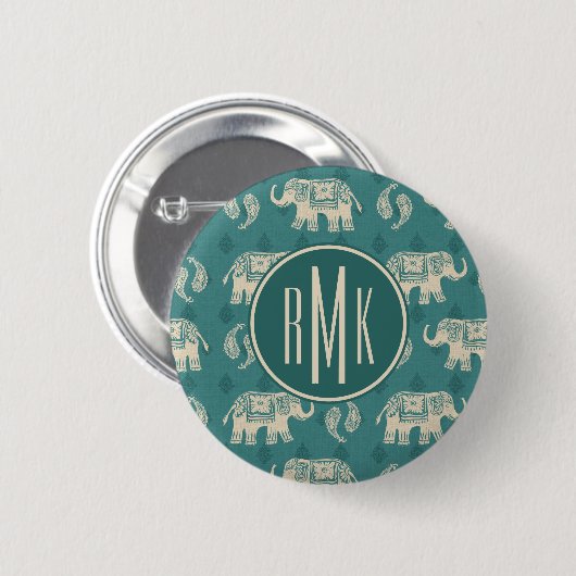 Monogram | Elephant Blauwgroen Caravan Pattern Ronde Button 5,7 Cm (Voorkant /achterkant)
