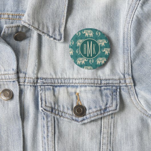 Monogram | Elephant Blauwgroen Caravan Pattern Ronde Button 5,7 Cm (In situ)