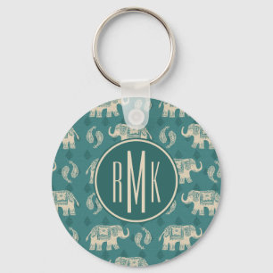 Monogram   Elephant Blauwgroen Caravan Pattern Sleutelhanger