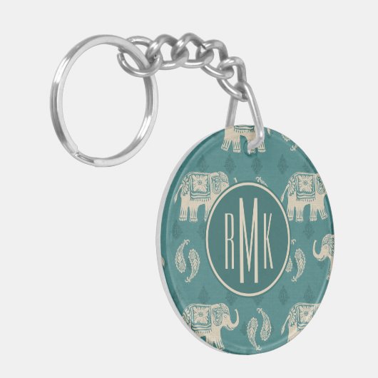 Monogram | Elephant Blauwgroen Caravan Pattern Sleutelhanger (Voorkant Links)