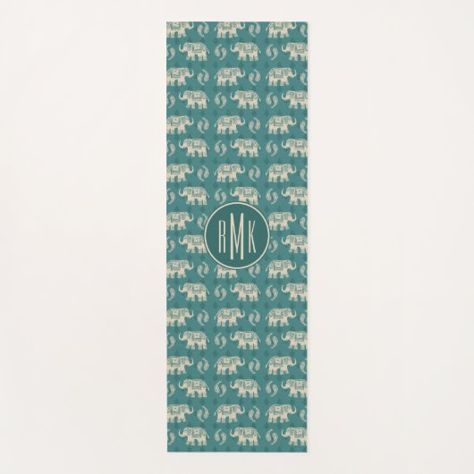 Monogram | Elephant Blauwgroen Caravan Pattern Yogamat (Voorkant)