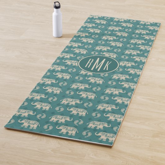 Monogram | Elephant Blauwgroen Caravan Pattern Yogamat (In situ)