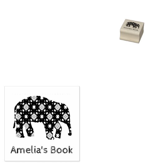 Monogram Elephant Bookplate Self-Inking Stamp Rubberstempel (Gestempeld)