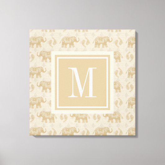 Monogram | Elephant Khaki Caravan Pattern Canvas Afdruk (Voorkant)