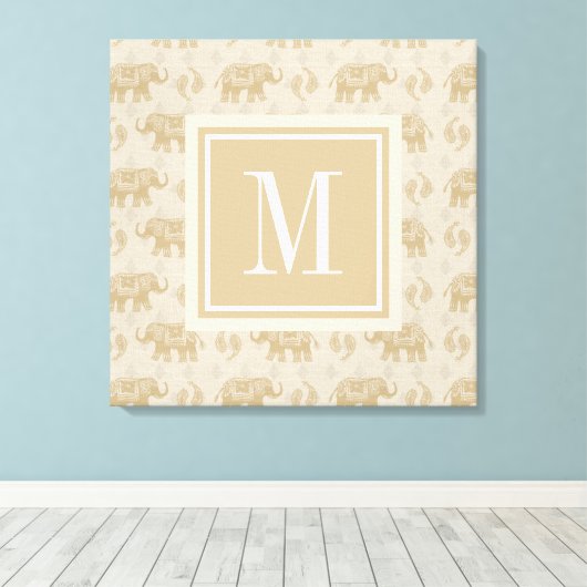 Monogram | Elephant Khaki Caravan Pattern Canvas Afdruk (Insitu (Houten vloer))