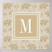 Monogram | Elephant Khaki Caravan Pattern Poster (Voorkant)