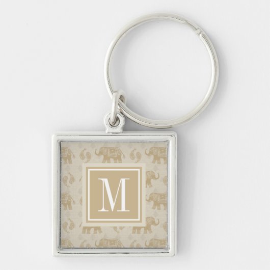 Monogram | Elephant Khaki Caravan Pattern Sleutelhanger (Voorkant)