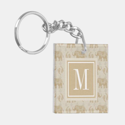 Monogram | Elephant Khaki Caravan Pattern Sleutelhanger (Voorkant Links)