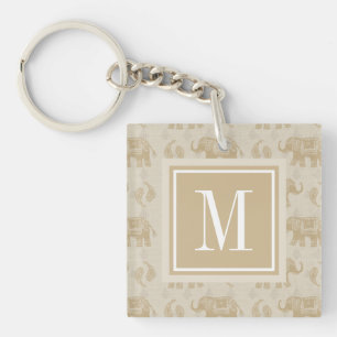 Monogram   Elephant Khaki Caravan Pattern Sleutelhanger