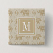 Monogram | Elephant Khaki Caravan Pattern Vierkante Button 5,1 Cm (Voorkant)