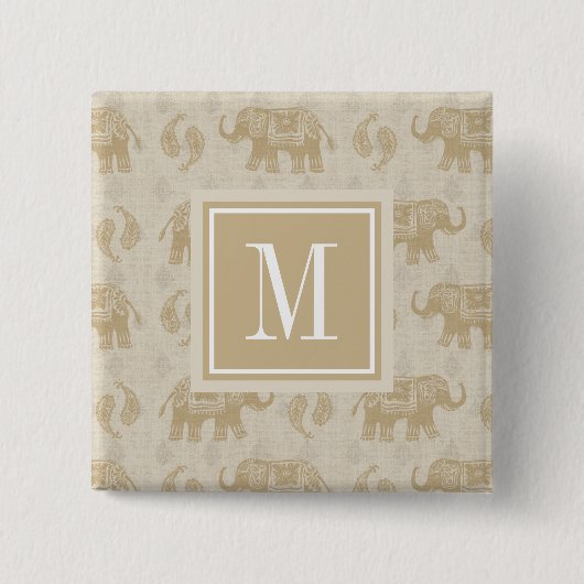 Monogram | Elephant Khaki Caravan Pattern Vierkante Button 5,1 Cm (Voorkant)