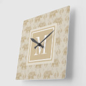 Monogram | Elephant Khaki Caravan Pattern Vierkante Klok (Hoek)