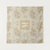 Monogram | Elephant Khaki Caravan Pattern Wandkleed (Voorkant)