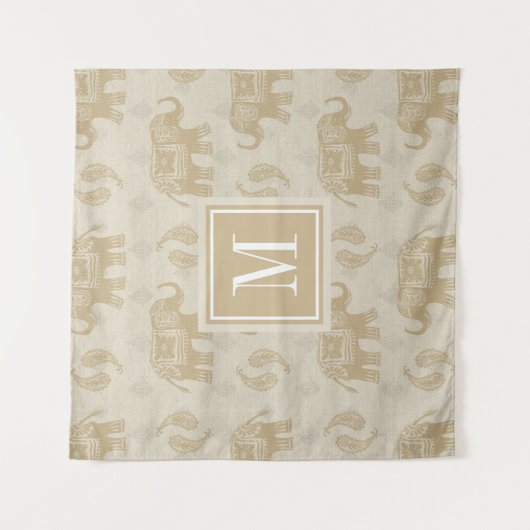 Monogram | Elephant Khaki Caravan Pattern Wandkleed (Voorkant)