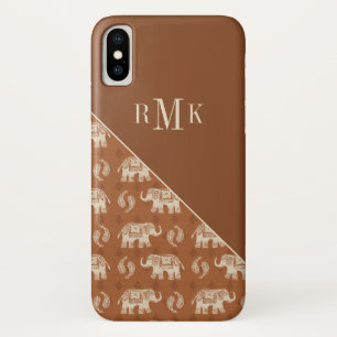 Monogram   Elephant Oranje Caravan Pattern iPhone X Hoesje