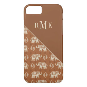 Monogram   Elephant Oranje Caravan Pattern iPhone 8/7 Hoesje
