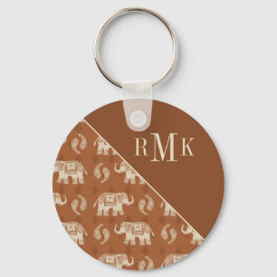 Monogram   Elephant Oranje Caravan Pattern Sleutelhanger