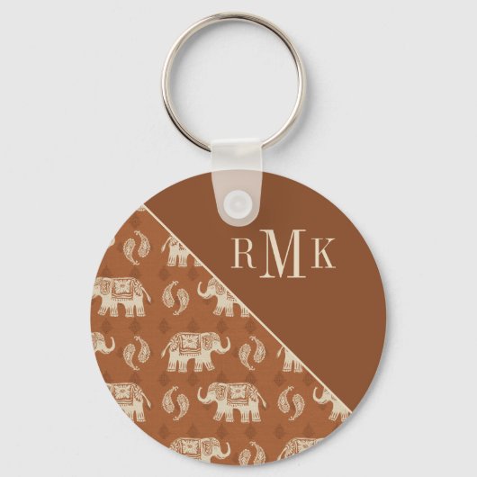 Monogram | Elephant Oranje Caravan Pattern Sleutelhanger (Voorkant)