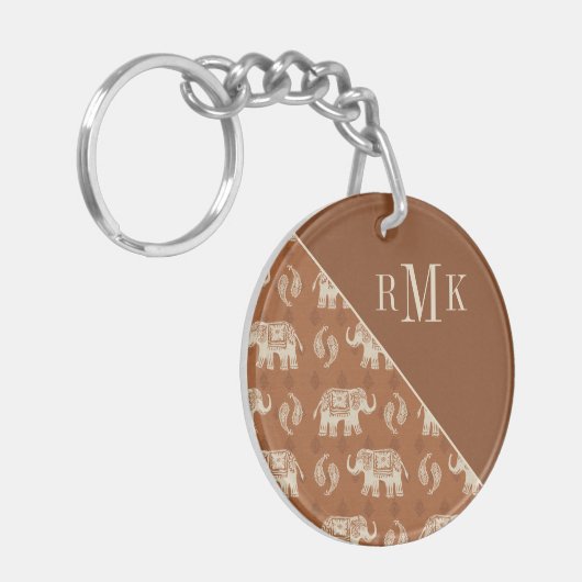Monogram | Elephant Oranje Caravan Pattern Sleutelhanger (Voorkant Links)