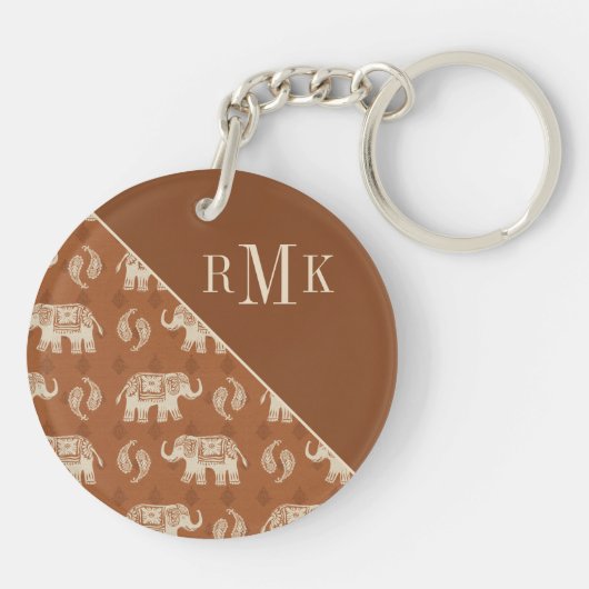 Monogram | Elephant Oranje Caravan Pattern Sleutelhanger (Achterkant)