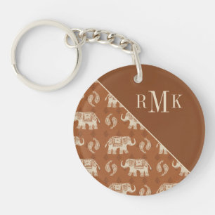 Monogram   Elephant Oranje Caravan Pattern Sleutelhanger