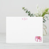 Monogram Elephant Print Briefpapier Kaart (Staand voorkant)