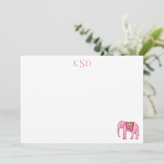 Monogram Elephant Print Briefpapier Kaart (Staand voorkant)