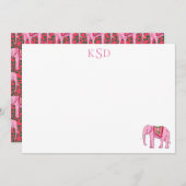 Monogram Elephant Print Briefpapier Kaart (Voorkant / Achterkant)
