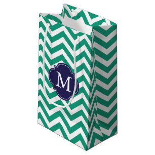 Monogram Emerald and Blue Zigzag Pattern Klein Cadeauzakje