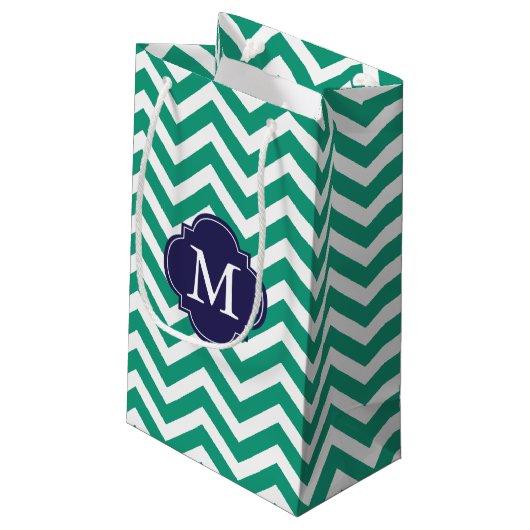 Monogram Emerald and Blue Zigzag Pattern Klein Cadeauzakje (Achterkant Gekanteld)