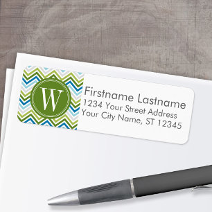 Monogram Emerald & Blauwgroen Modern Chevron Etiket