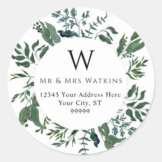 Monogram Emerald Forest Loofwerk Retouradres  Ronde Sticker (Voorkant)